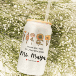 Custom teacher appreciation glass can cup with bamboo lid and straw