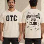 Overthinking Club men's T-shirt in Natural Raw, front and back view
