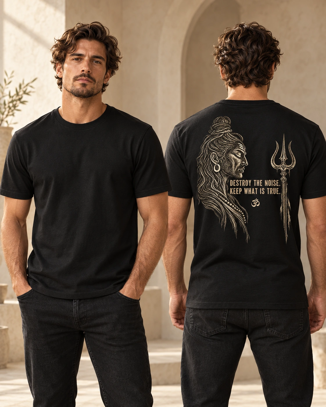 Destroy the Noise men's T-shirt in Black, front and back view
