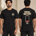 MessyHustlers Social Battery men's t-shirt, black, front and back view