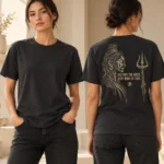 Destroy the Noise Shiva back print on an Anthracite unisex T-shirt, front and back model views