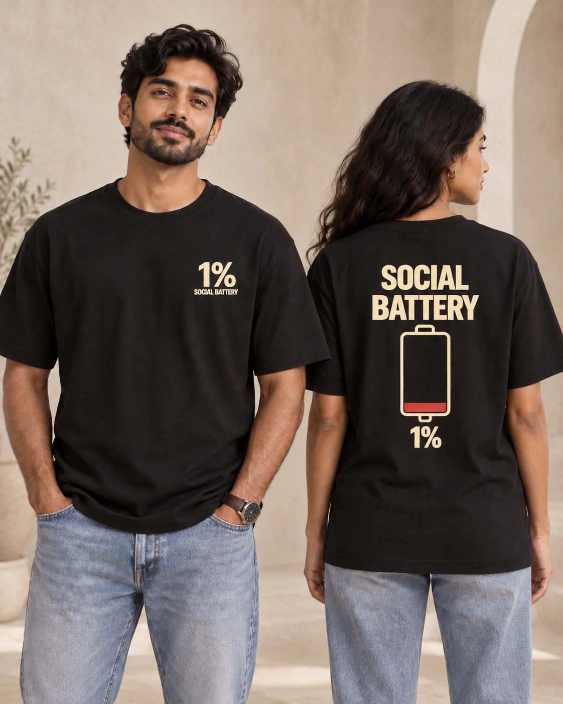 MessyHustlers Social Battery unisex t-shirt, black, front and back view