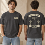 Decision Fatigue unisex relaxed-fit T-shirt in Anthracite, front and back view
