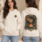 Karma — The Return women's hoodie in Natural Raw, front and back view