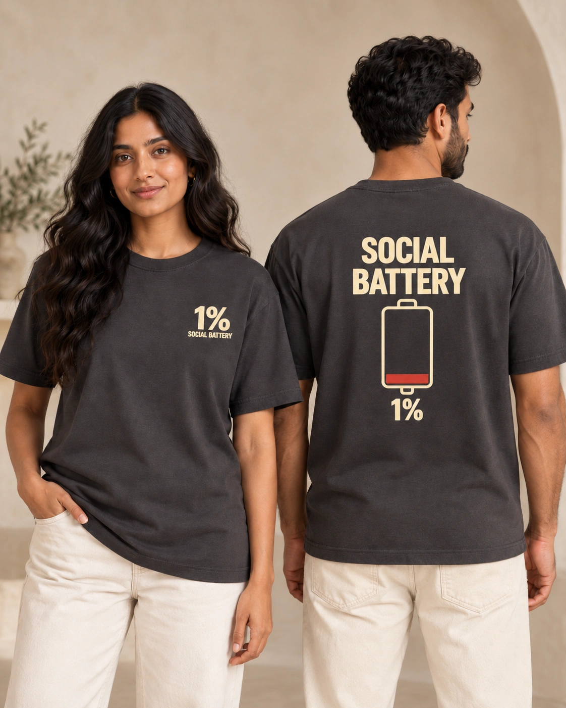 MessyHustlers Social Battery unisex t-shirt, anthracite, front and back view