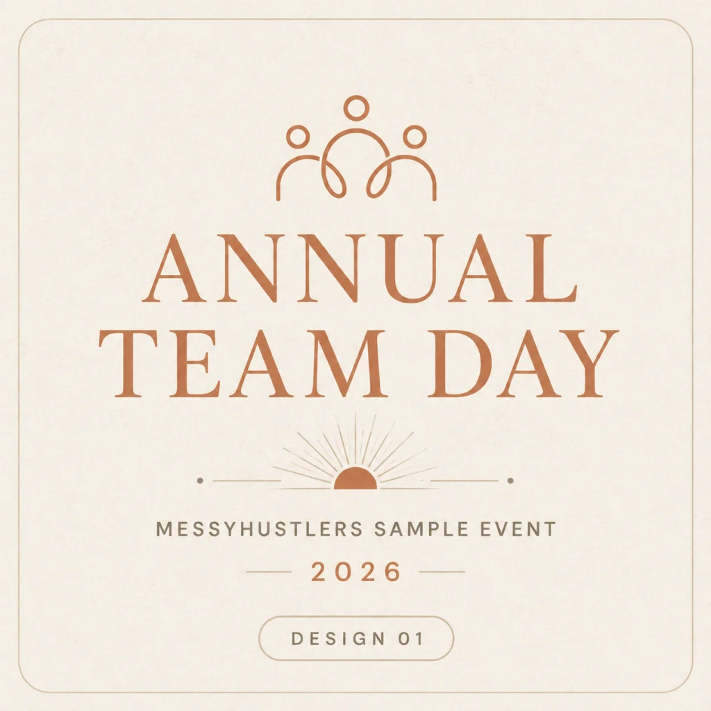 Sample live event merch design for an annual team day with a minimalist people icon and clean typography.