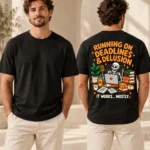 Running on Deadlines and Delusion men's T-shirt in Black, front and back view