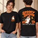 Spooky Season unisex Black T-shirt, front and back views