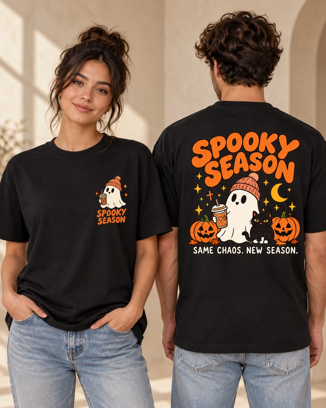 Spooky Season — unisex Black T-shirt — Front and Back Spooky Season unisex Black T-shirt, front and back views