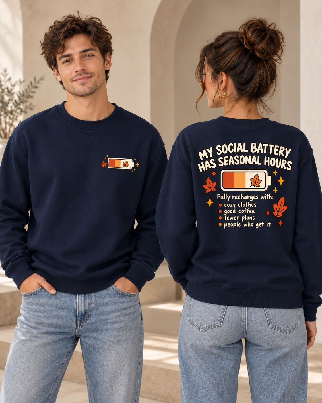 My Social Battery Has Seasonal Hours unisex Black hoodie, front and back views